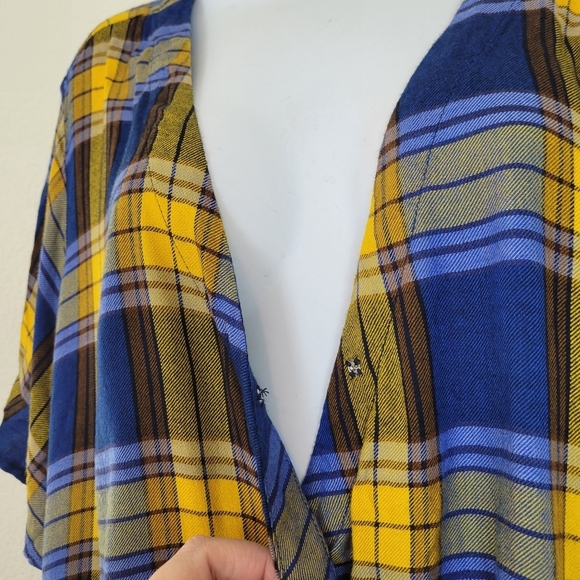 Arizona Jean Co Yellow & Blue Plaid Wrap Tie Shirt xxl - Picture 4 of 9